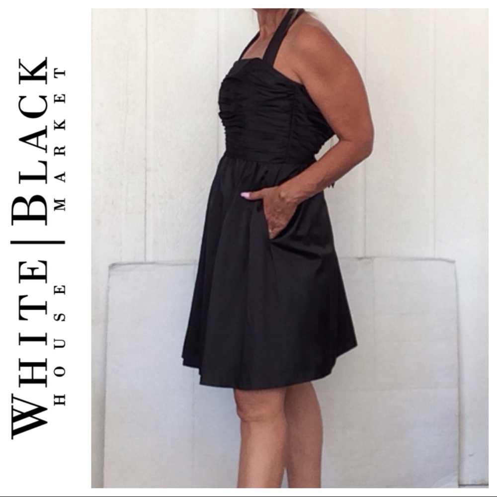 WHITE HOUSE BLACK MARKET BLACK SATIN COCKTAIL DRESS SIZE 2 NWT - Picture 3 of 9